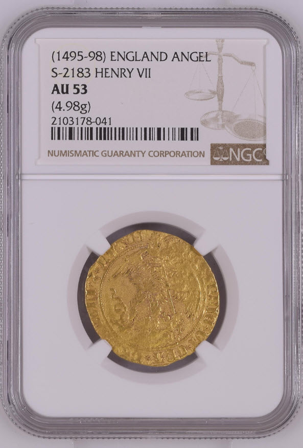【動画あり】グレートブリテン 1495-98年 ヘンリー7世 エンジェル金貨 NGC-AU53