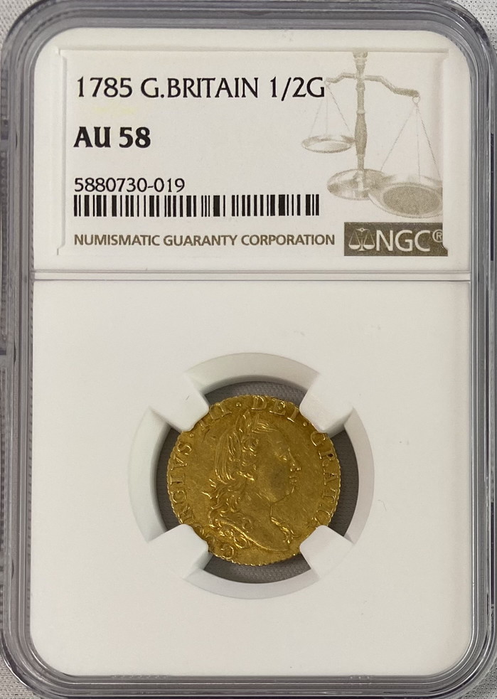 グレートブリテン 1785年 ジョージ3世 1/2ギニー金貨 NGC-AU58