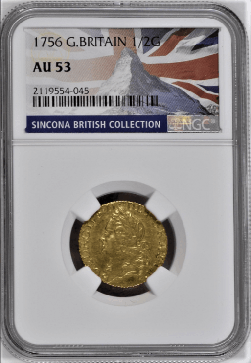 【動画あり】グレートブリテン 1756年 ジョージ2世 1/2ギニー金貨 NGC-AU53