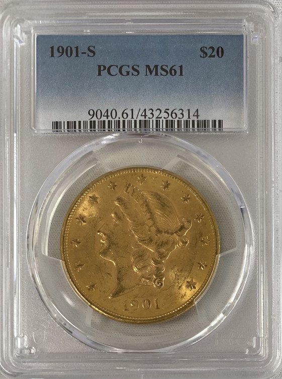 【資産防衛】アンティークコイン アメリカ 20ドル金貨 リバティヘッド1901-S $20 PCGS-MS61