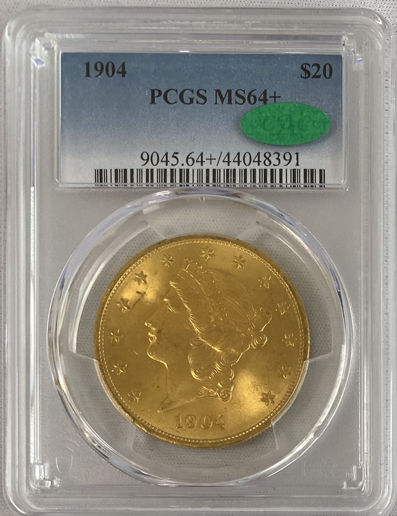 【資産防衛】アンティークコイン アメリカ 20ドルプルーフ金貨 リバティヘッド1904 $20 PCGS-MS64+CAC