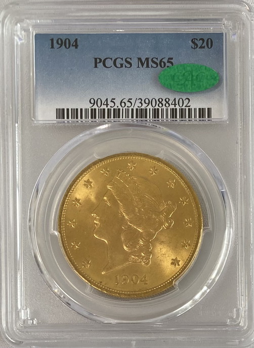 【資産防衛】アンティークコイン アメリカ 20ドルプルーフ金貨 リバティヘッド1904 $20 PCGS-MS65CAC