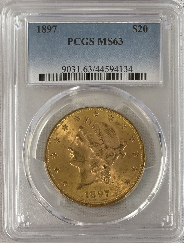 【資産防衛】アンティークコイン アメリカ 20ドル金貨 リバティヘッド1897 $20 PCGS-MS63