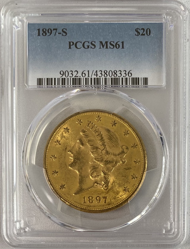 【資産防衛】アンティークコイン アメリカ 20ドル金貨 リバティヘッド1897 $20 PCGS-MS61