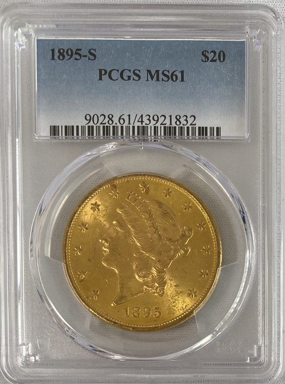 【資産防衛】アンティークコイン アメリカ 20ドル金貨 リバティヘッド1895-S $20 PCGS-MS61