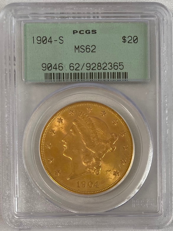 【資産防衛】アンティークコイン アメリカ 20ドル金貨 リバティヘッド1904 $20 PCGS-MS62