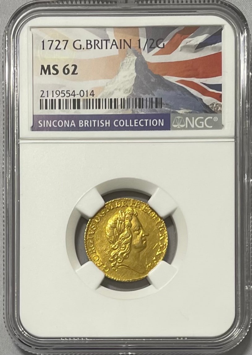 【動画あり】グレートブリテン 1727年 ジョージ1世 1/2ギニー金貨 NGC-MS62