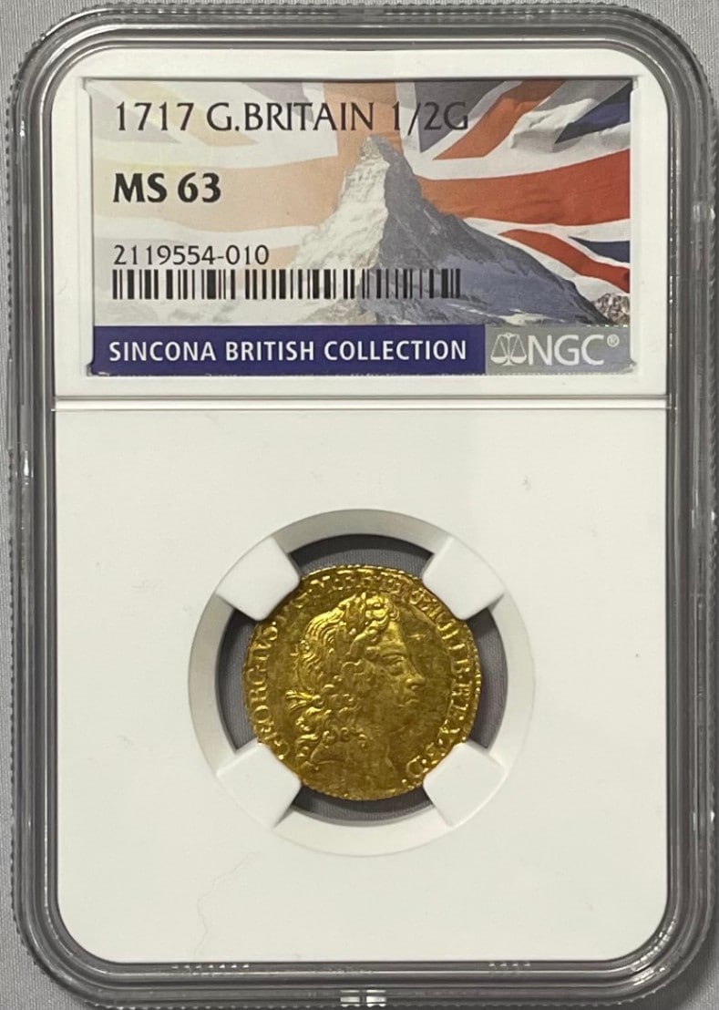 【動画あり】グレートブリテン 1717年 ジョージ1世 1/2ギニー金貨 NGC-MS63