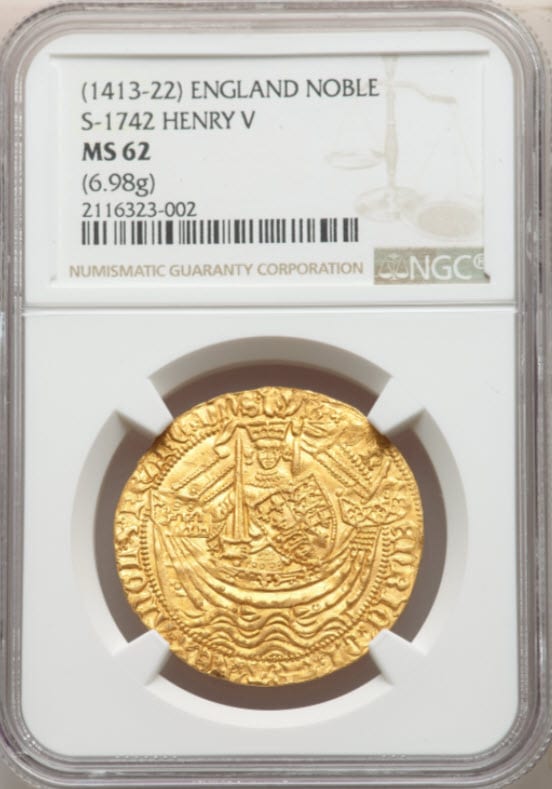 アンティークコイン グレートブリテン ヘンリー5世(1413-22) ゴールドノーブル NGC-MS62
