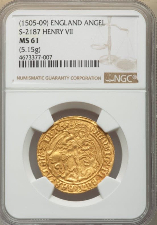 グレートブリテン 1505-09年 ヘンリー7世 エンジェル金貨 NGC-MS61