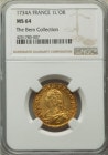【動画あり】【レア度1-R1】フランス 1734-A年 ルイ15世 ルイドール金貨 NGC-MS64