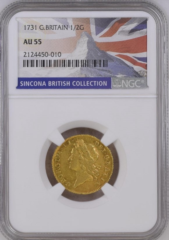 【レア度3-R3】グレートブリテン 1731年 ジョージ2世 1/2ギニー金貨 NGC-AU55