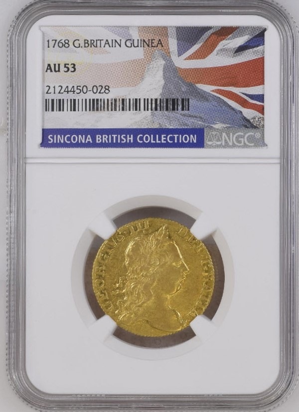 【レア度2-R2】グレートブリテン 1768年 ジョージ3世 1ギニー金貨 NGC-AU53