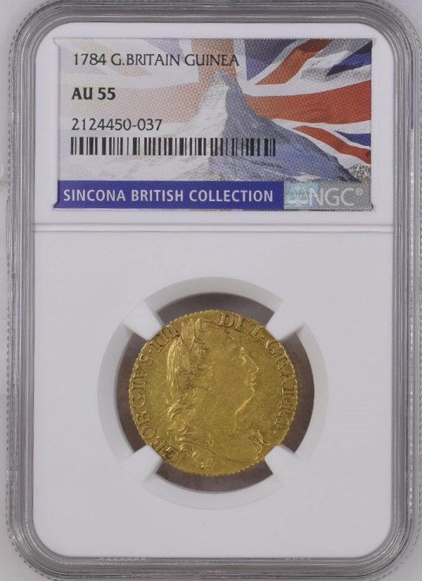 【動画あり】グレートブリテン 1784年 ジョージ3世 1ギニー金貨 NGC-AU55