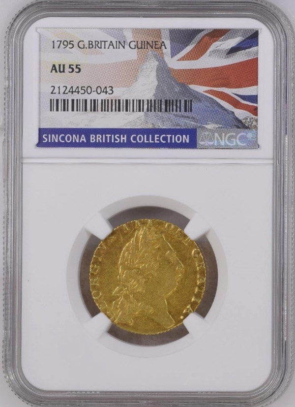 【動画あり】グレートブリテン 1795年 ジョージ3世 1ギニー金貨 NGC-AU55