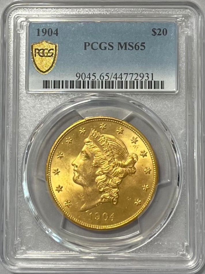 【資産防衛】アンティークコイン アメリカ 20ドル金貨 リバティヘッド1904 $20 PCGS-MS65