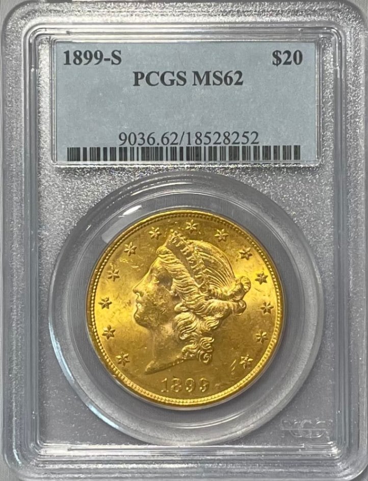 【資産防衛】アンティークコイン アメリカ 20ドル金貨 リバティヘッド1899-S $20 PCGS-MS62