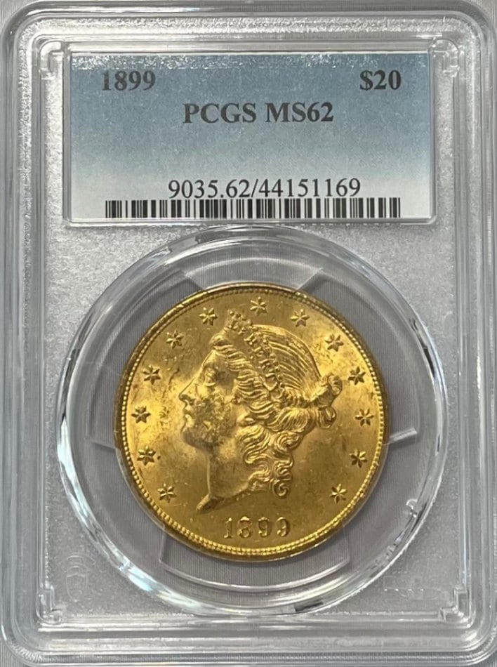 【資産防衛】アンティークコイン アメリカ 20ドル金貨 リバティヘッド1899 $20 PCGS-MS62