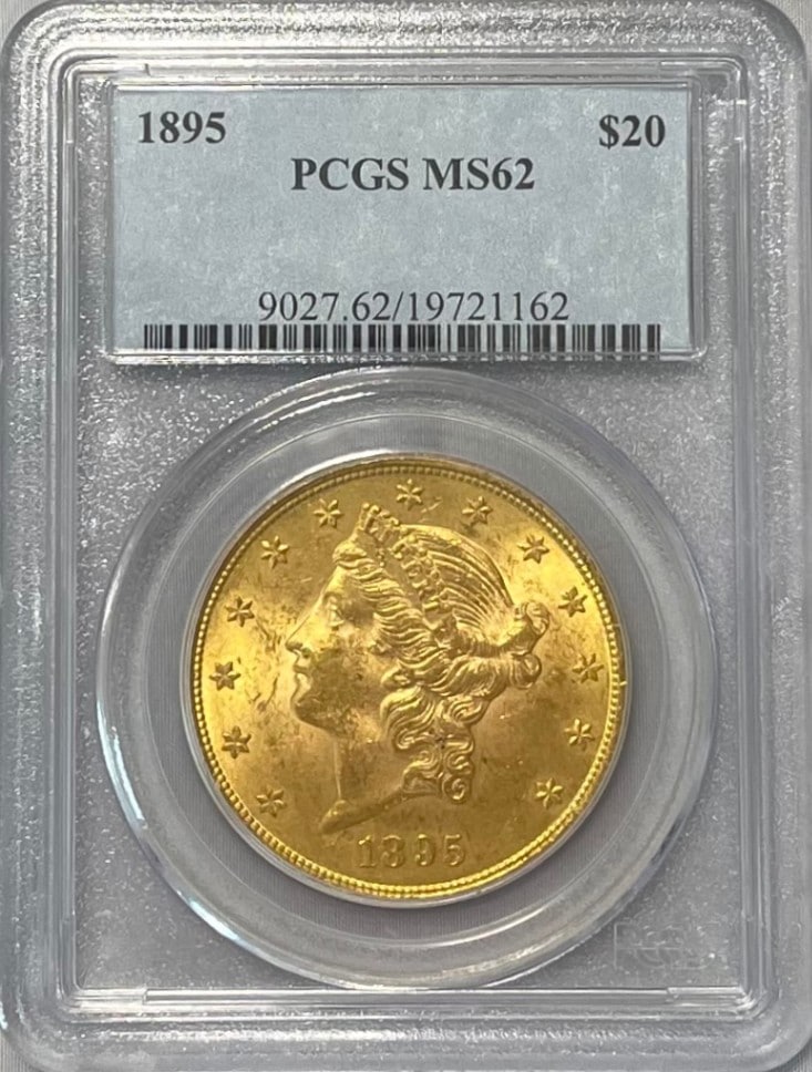 【資産防衛】アンティークコイン アメリカ 20ドル金貨 リバティヘッド1895 $20 PCGS-MS62