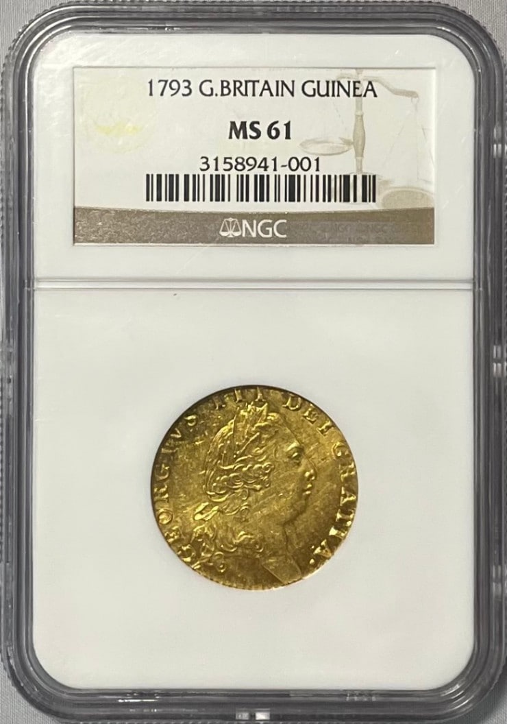 グレートブリテン 1793年 ジョージ3世 1ギニー金貨 NGC-MS61