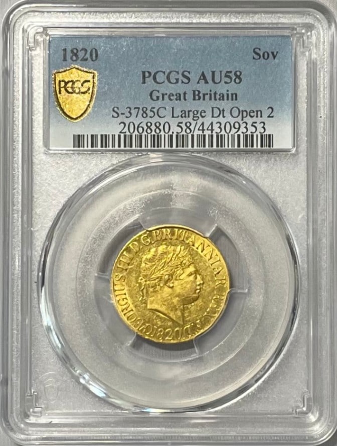 【動画あり】グレートブリテン ジョージ3世 1820年 1ソブリン金貨 PCGS AU58