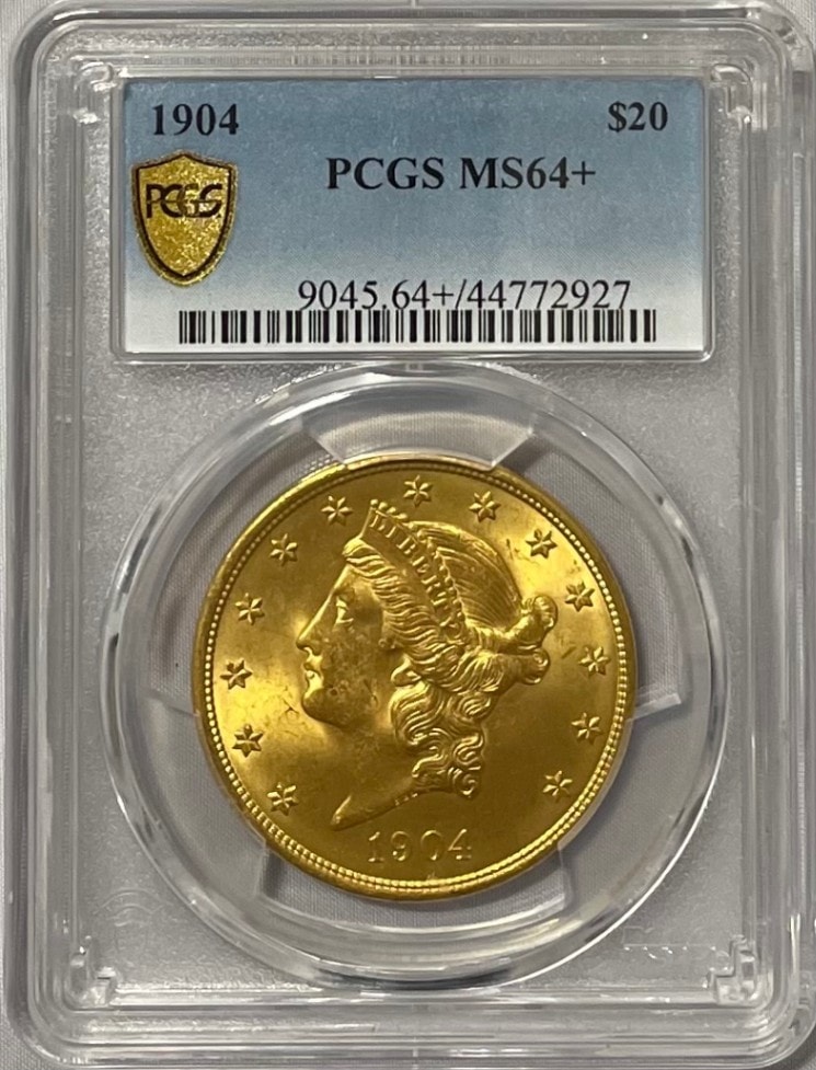 【動画あり】【資産防衛】アンティークコイン アメリカ 20ドル金貨 リバティヘッド1904 $20 PCGS-MS64+