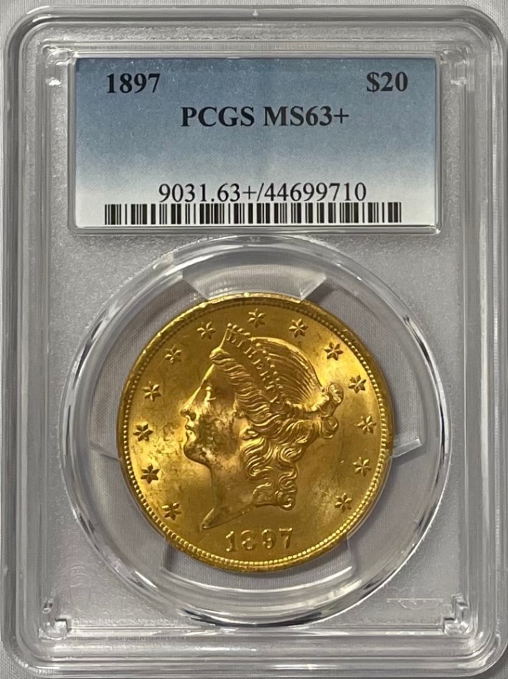 【動画あり】【資産防衛】アンティークコイン アメリカ 20ドル金貨 リバティヘッド1897 $20 PCGS-MS63+