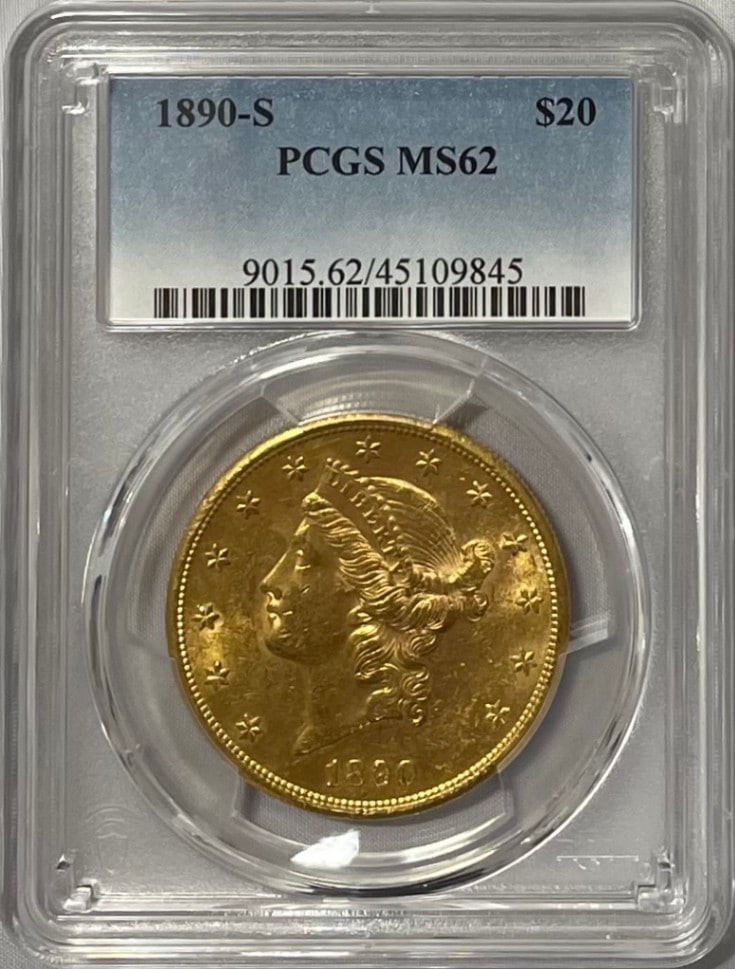 【動画あり】【資産防衛】アンティークコイン アメリカ 20ドル金貨 リバティヘッド1890-S $20 PCGS-MS62