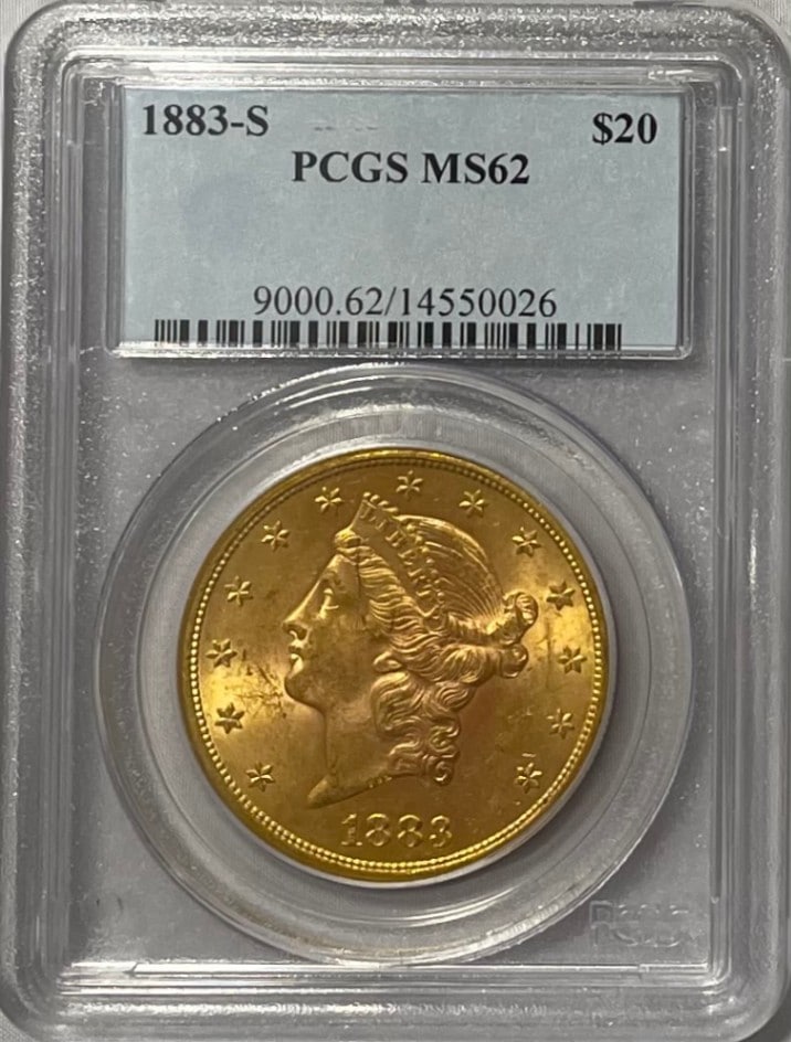 【資産防衛】アンティークコイン アメリカ 20ドル金貨 リバティヘッド1883-S $20 PCGS-MS62