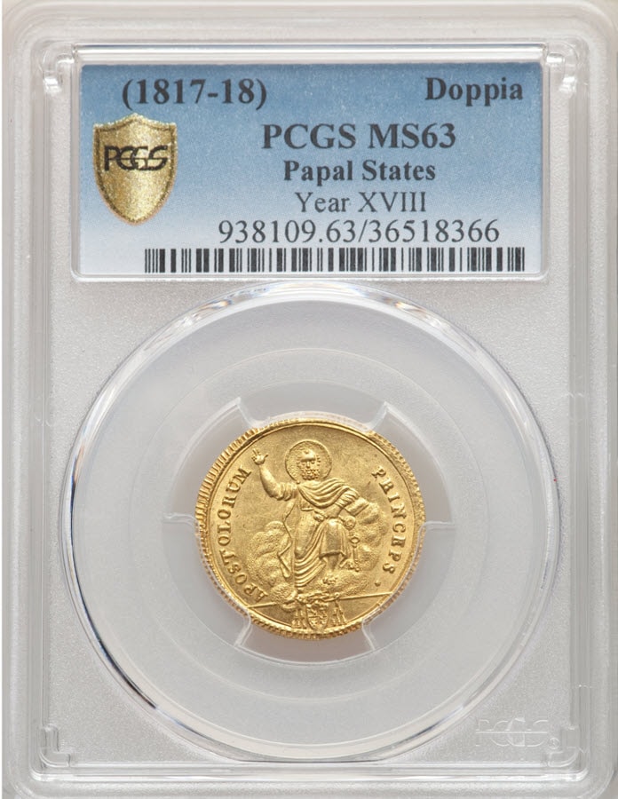 【動画あり】イタリア ローマ教皇ピウス7世 ゴールド・ドッピア (1817) MS63 PCGS