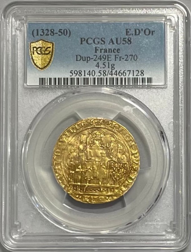 フランス 1328-50年 フィリップ6世 1エキュドール金貨 PCGS-AU58