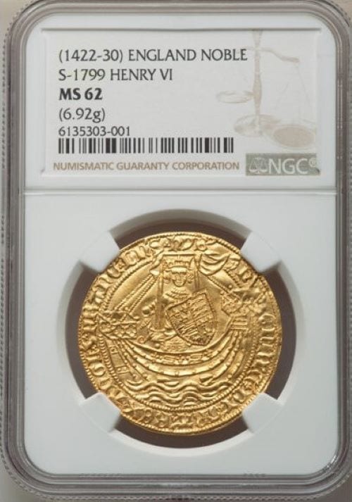 アンティークコイン グレートブリテン ヘンリー6世(1422-1430)ゴールド ノーブル NGC-MS62