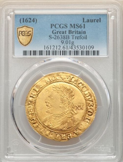 アンティークコイン グレートブリテン ジェームズ1世 ゴールドローレルND (1624) PCGS-MS61