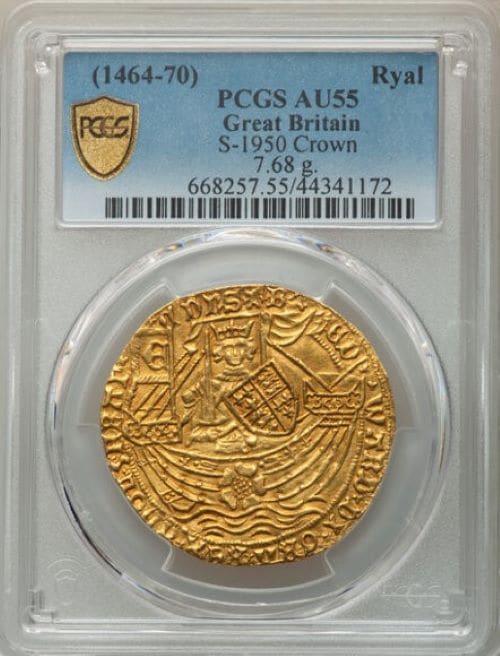 グレートブリテン エドワード4世(第1代、1461~1470)ゴールド・ロイヤル(ローズノーブル)ND(1464~1470)PCGS-AU55
