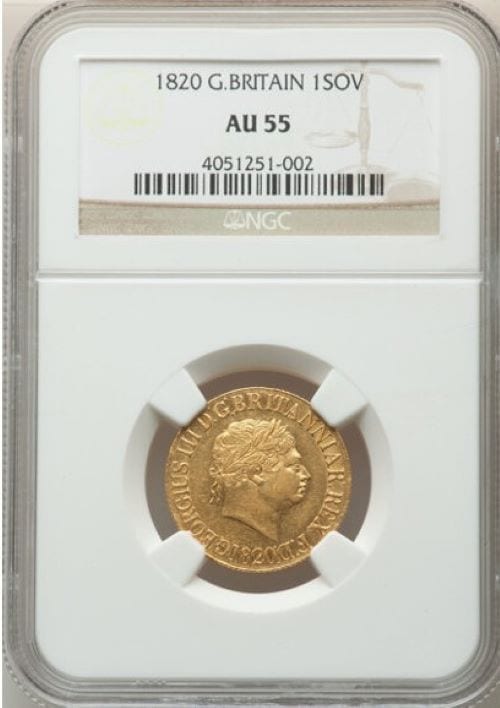 【動画あり】グレートブリテン ジョージ3世 1820年 ソブリン金貨 NGC-AU55