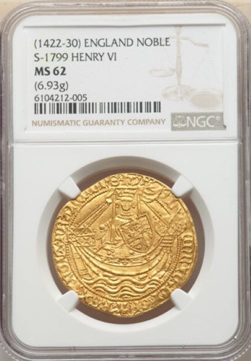 アンティークコイン グレートブリテン ヘンリー6世(1422-1430)ゴールド ノーブル NGC-MS62