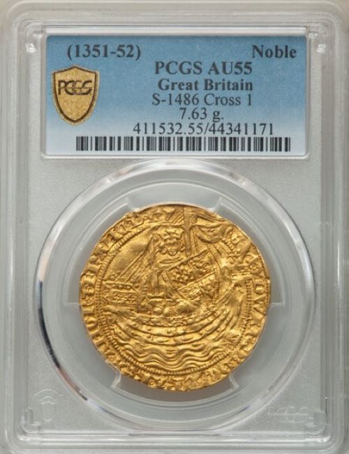 グレートブリテン 1351-52年 エドワード3世 ノーブル金貨 PCGS-AU53
