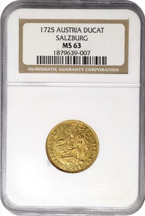 ドイツ ザルツブルグ フランツ・アントン・フォン・ハーラッハ 1725年 1ダカット金貨 NGC-MS63