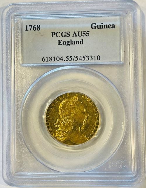【レア度2-R2】グレートブリテン 1768年 ジョージ3世 1ギニー金貨 PCGS-AU55