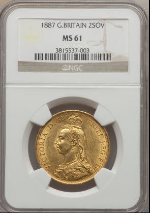 【動画あり】アンティークコイン グレートブリテン金貨 Victoria gold 2 Pounds 1887 MS61 NGC