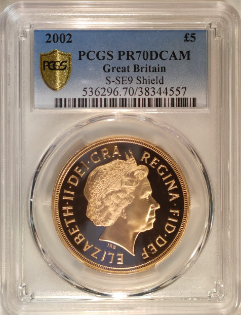 【動画あり】グレートブリテン2002年エリザベスII世5ポンド金貨PCGSPR70DCAM