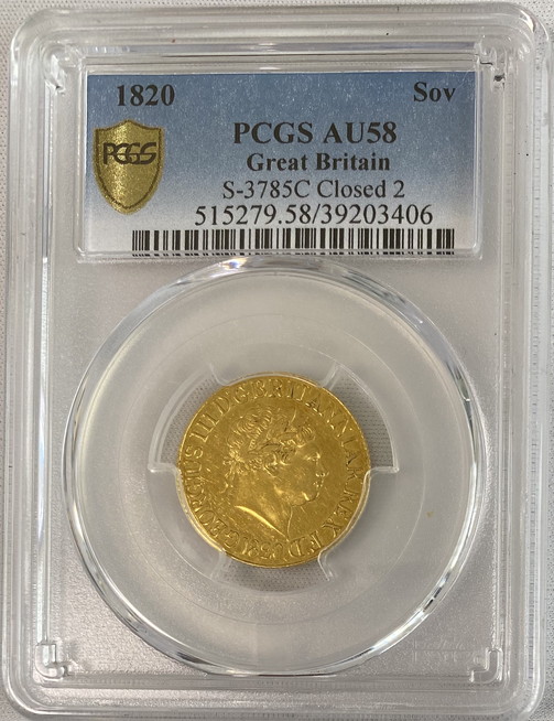 【動画あり】グレートブリテン ジョージ3世1820年ソブリン金貨　AU58-PCGS