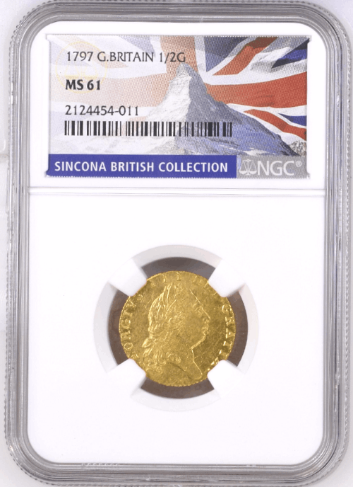 【動画あり】グレートブリテン 1797年 ジョージ3世 1/2ギニー金貨 NGC-MS61