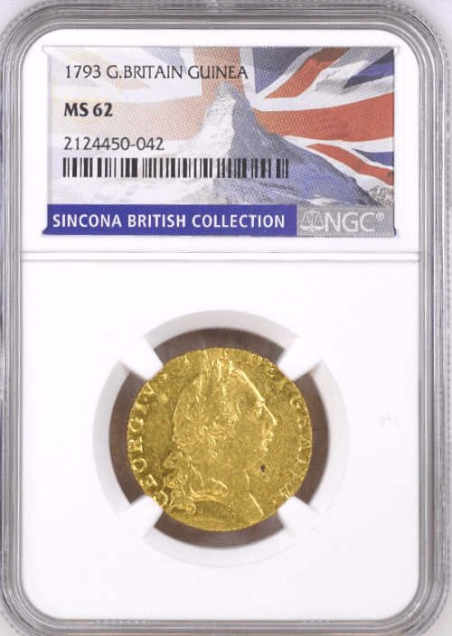 【動画あり】グレートブリテン 1793年 ジョージ3世 1ギニー金貨 NGC-MS62