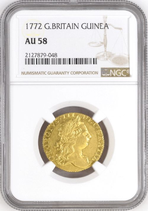 【レア度1-R1】グレートブリテン 1772年 ジョージ3世 1ギニー金貨 NGC-AU58