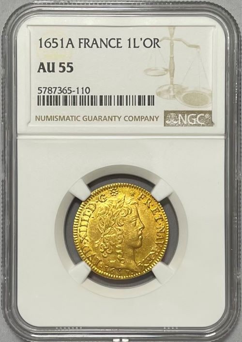 フランス 1651-A年 ルイ14世 1ルイドール金貨 NGC-AU55