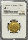 【レア度2-R2】フランス 1728-COW年 ルイ15世 ルイドール金貨 NGC-AU53
