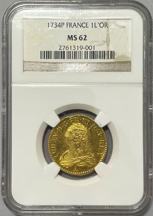 【レア度4-R4】フランス 1734-P年 ルイ15世 ルイドール金貨 NGC-MS62