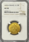 フランス 1652-A年 ルイ14世 1ルイドール金貨 NGC-AU58
