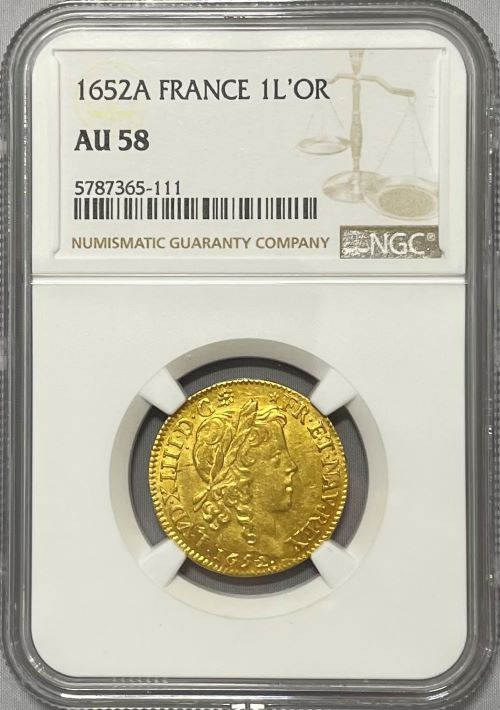 フランス 1652-A年 ルイ14世 1ルイドール金貨 NGC-AU58